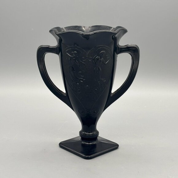 Vintage L.E. Smith Black Amethyst Glass 2 Handled Urn or Vase 1930's - Picture 1 of 8